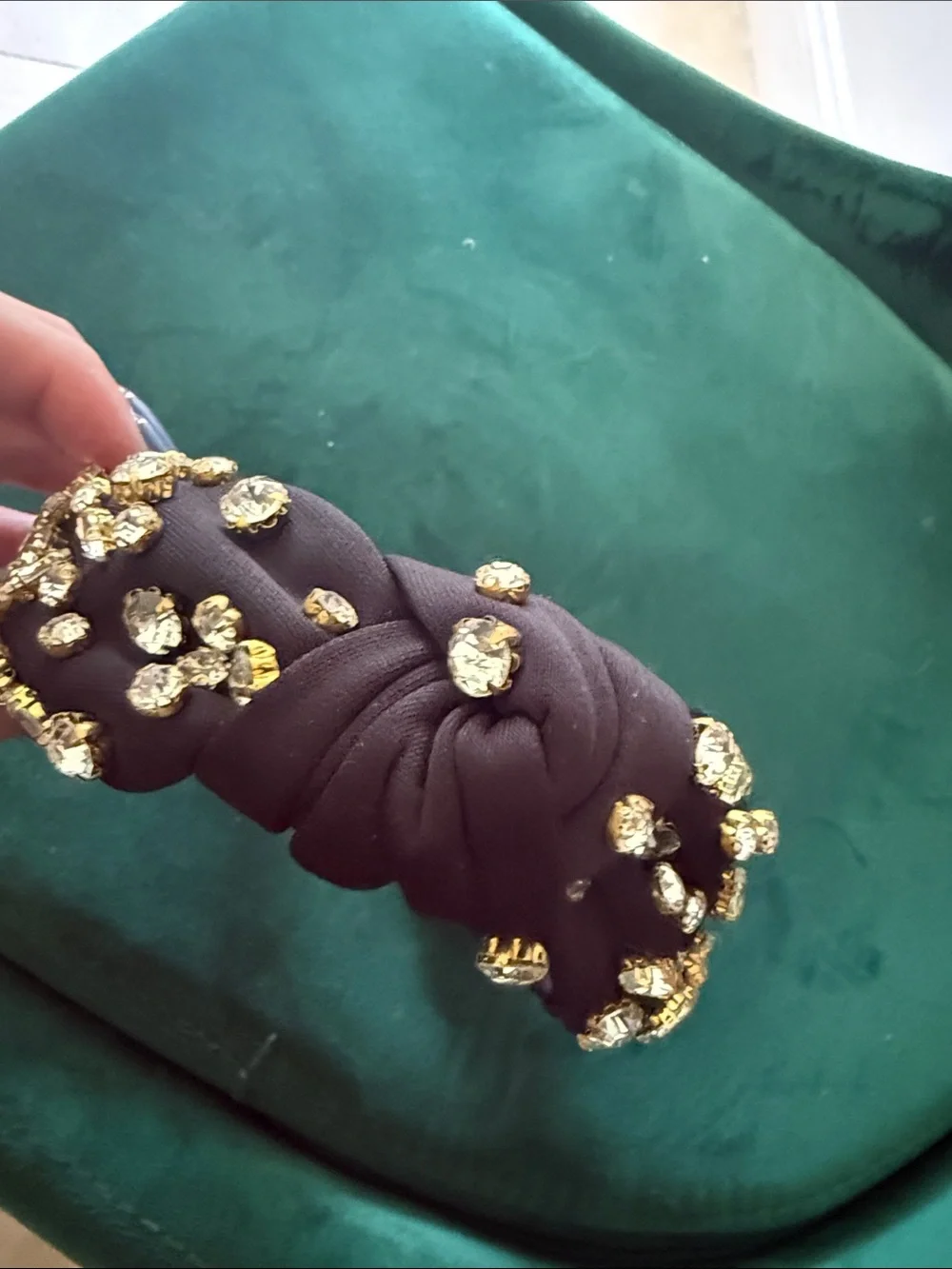 Embellished Black Knotted Headband with Gold Stones NEVER WORN